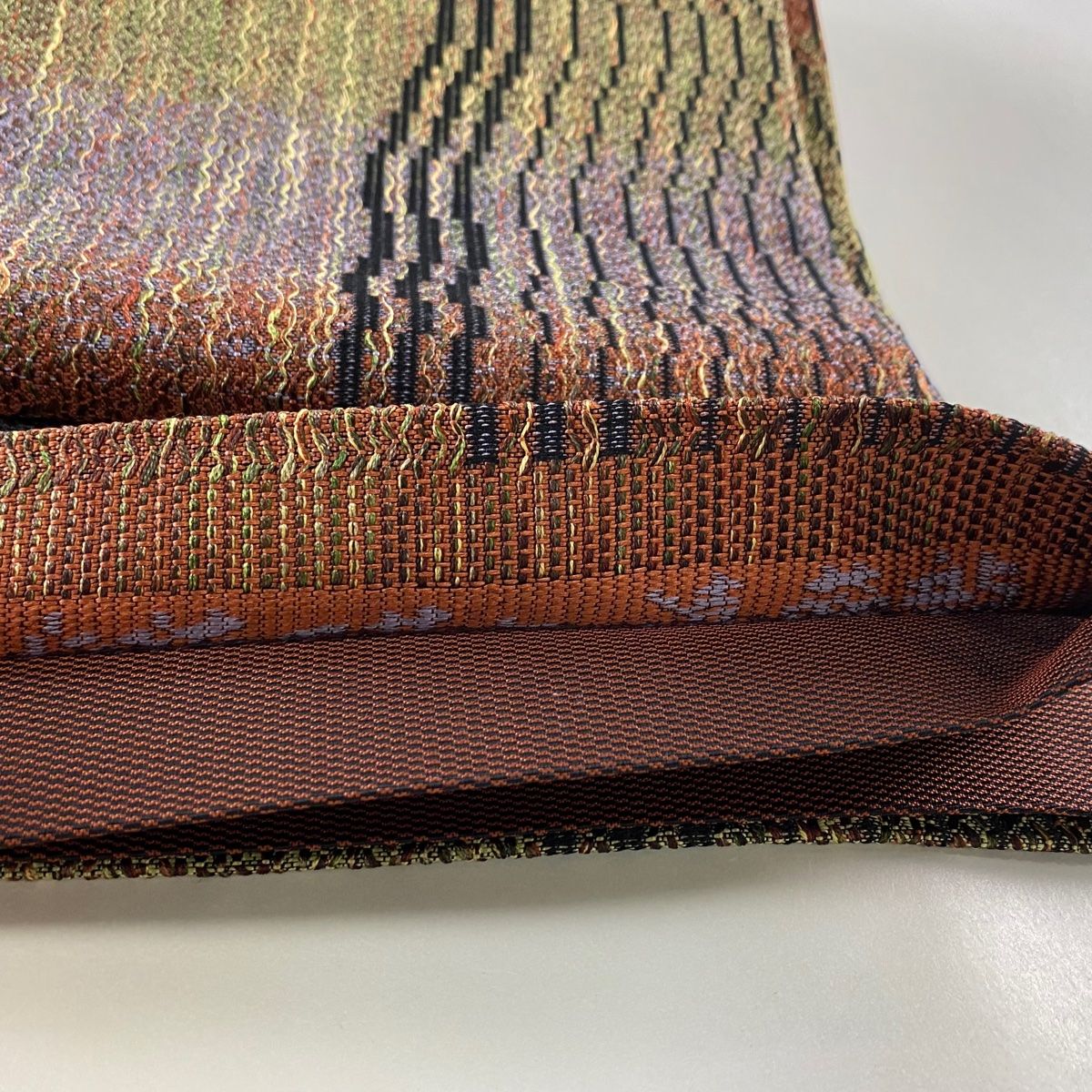 袋帯 美品 秀品 やまと 霞 幾何学模様 赤茶 全通 正絹 【中古