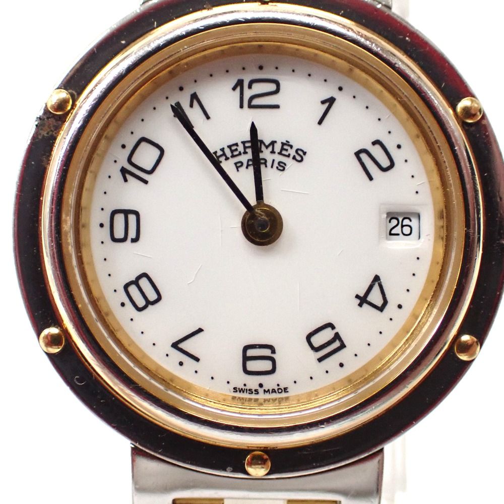 F630382 エルメス 腕時計 SS×GP ホワイト文字盤 クオーツ レディース  