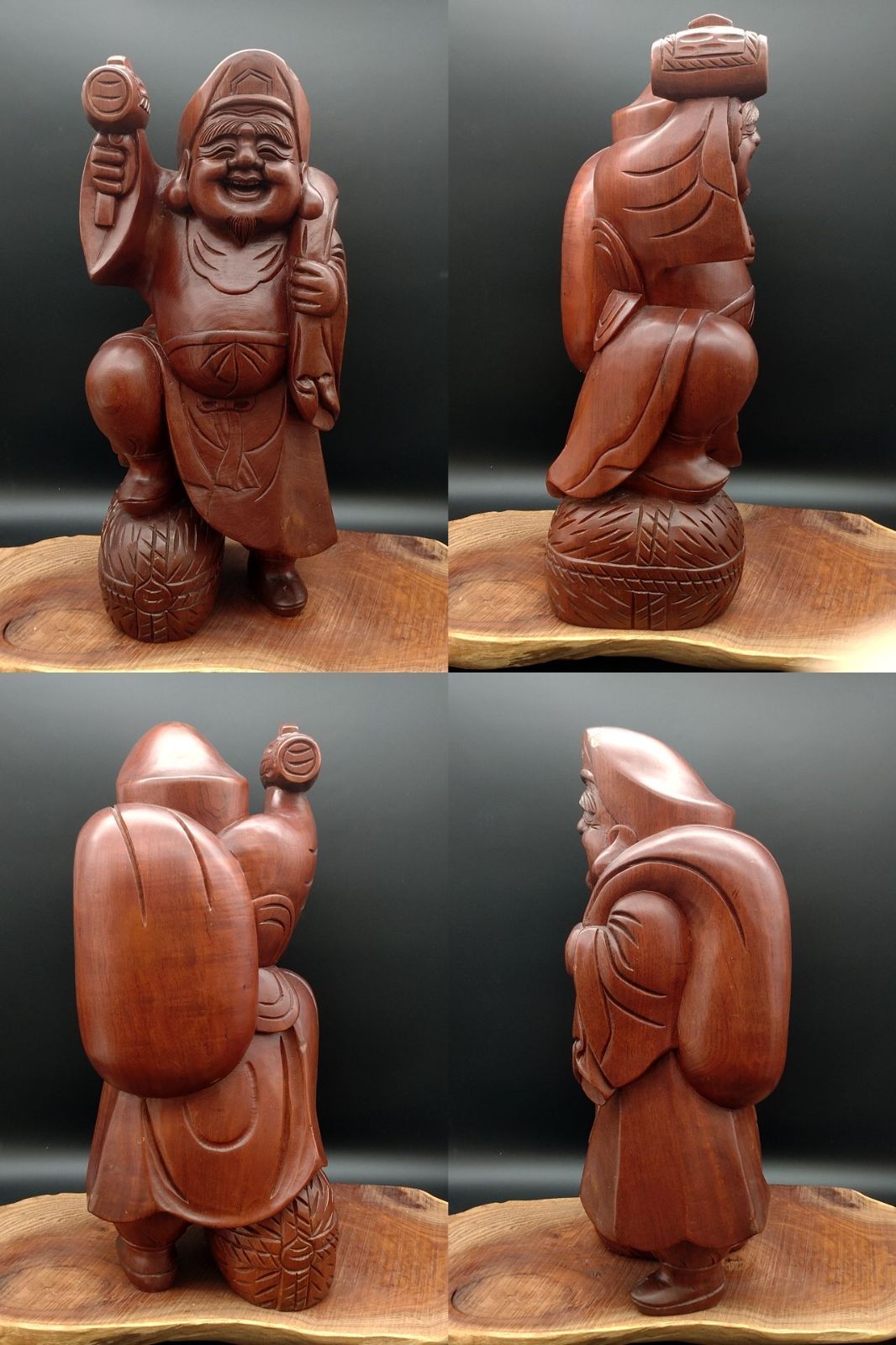 大黒様恵比寿様木彫り特大サイズ天然木台座縁起物時代物商売繁盛