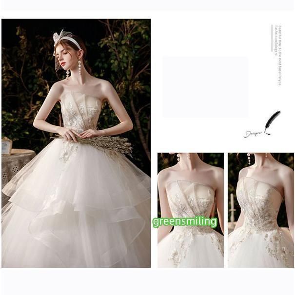 送料無料】ウェディングドレス ライトシャンパン色 ロングドレス