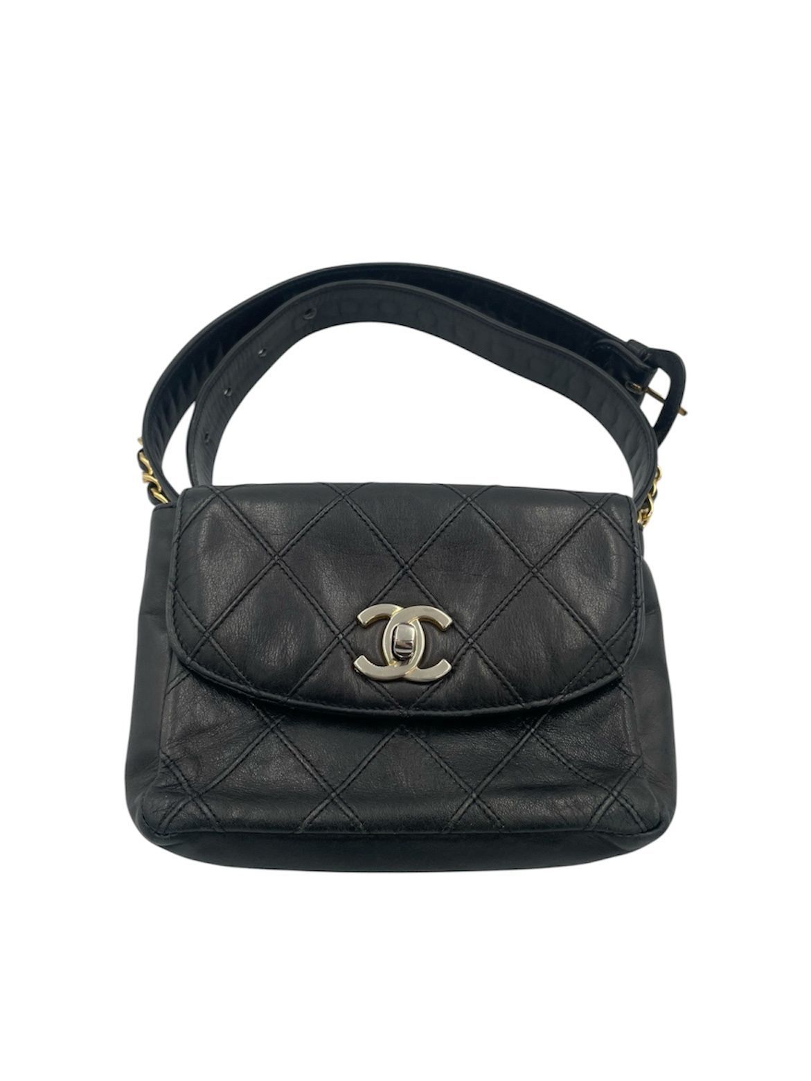 シャネル CHANEL ビコローレ ウエストバッグ ウエストポーチ ボディバッグ レザー ブラック レディース
