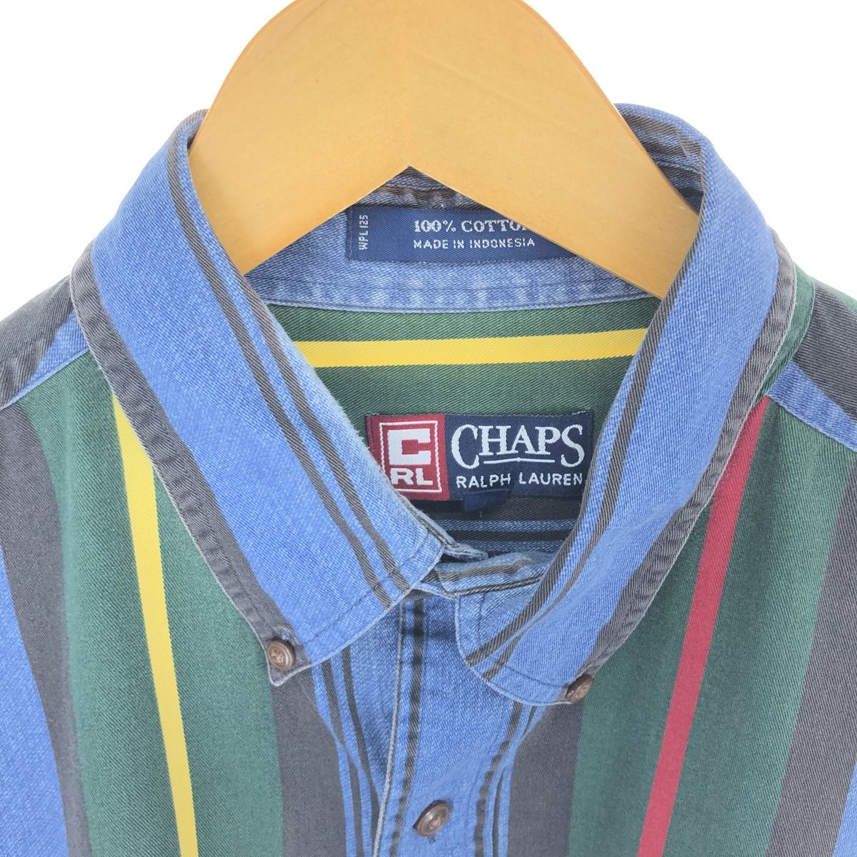 古着 90年代 ラルフローレン Ralph Lauren CHAPS チャップス マルチストライプ 長袖 ボタンダウンストライプシャツ メンズL相当/eaa469193