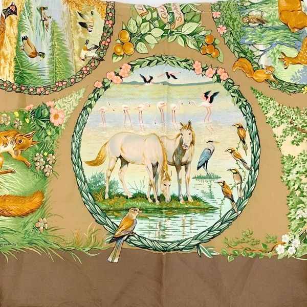 HERMES カレ 90 アニマル柄 動物 シルク スカーフ 大判 フランス