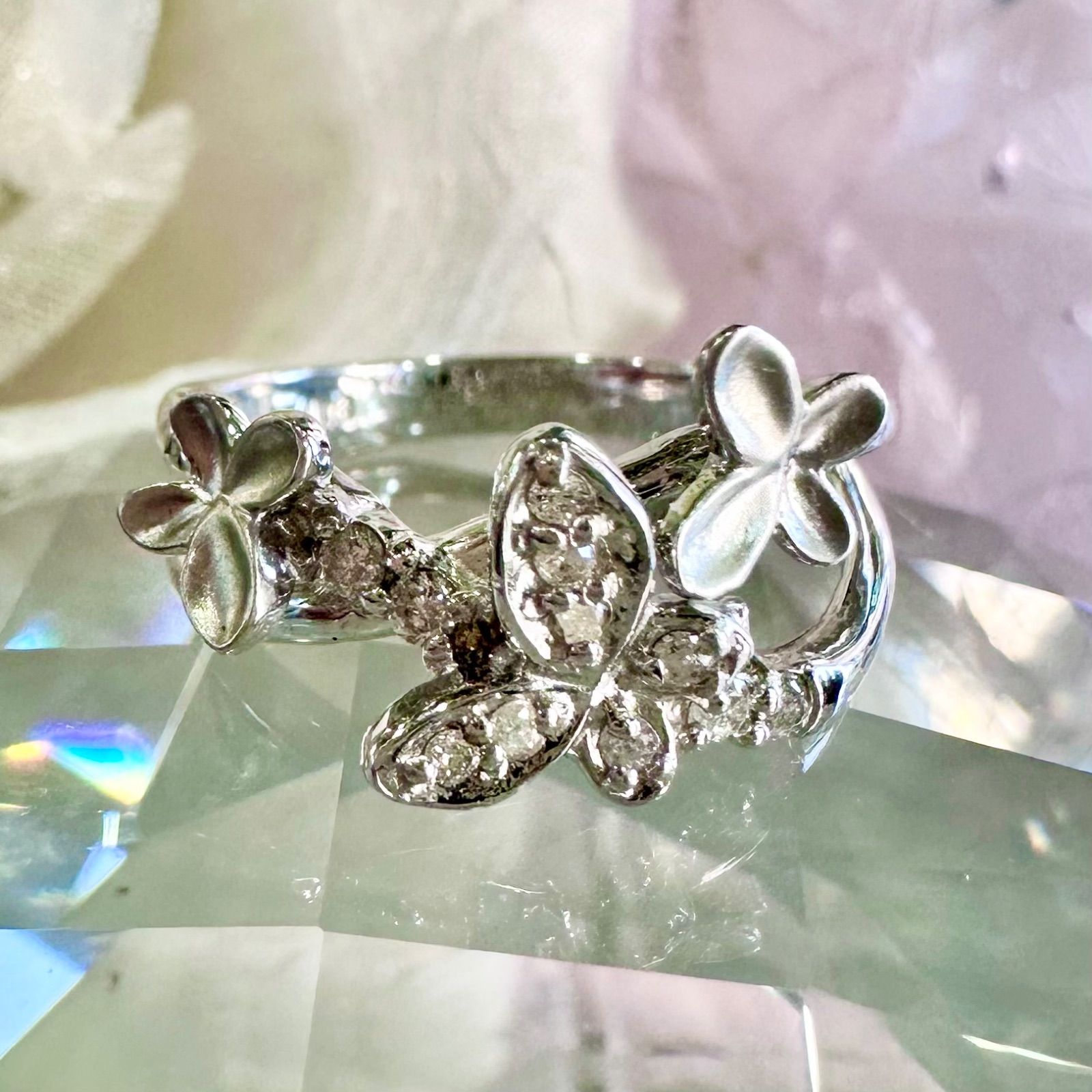 K14WG 蝶モチーフ ダイヤリング 