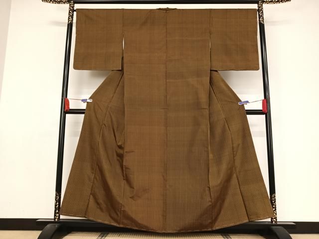 平和屋着物○本場黄八丈 反物 手織 格子文 着尺 逸品 未使用 CAAV9876th