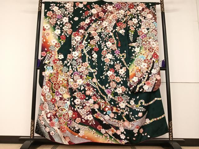 平和屋着物○豪華振袖 駒刺繍 貝桶花文 金彩 正絹 逸品 AAAQ0717np 
