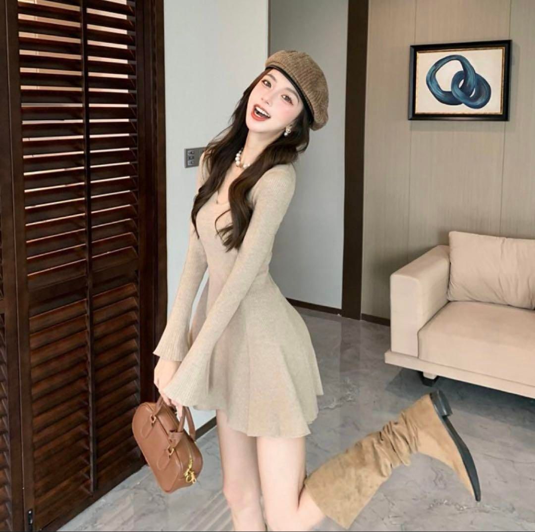 韓国 服 レディース ワンピース グレー 長袖 パーティー ミニドレス ニット 韓国 服 レディース ワンピース グレー 長袖 パーティー ミニ