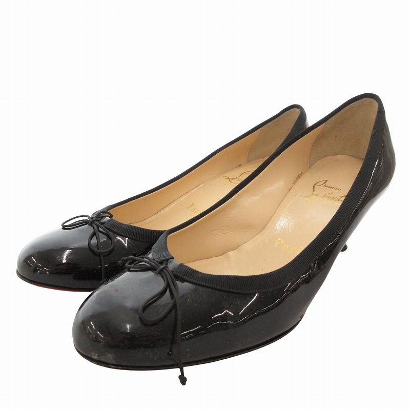 Christian Louboutin ブラック エナメル リボン　35 クリスチャンルブタン Christian louboutin エナメルパンプス