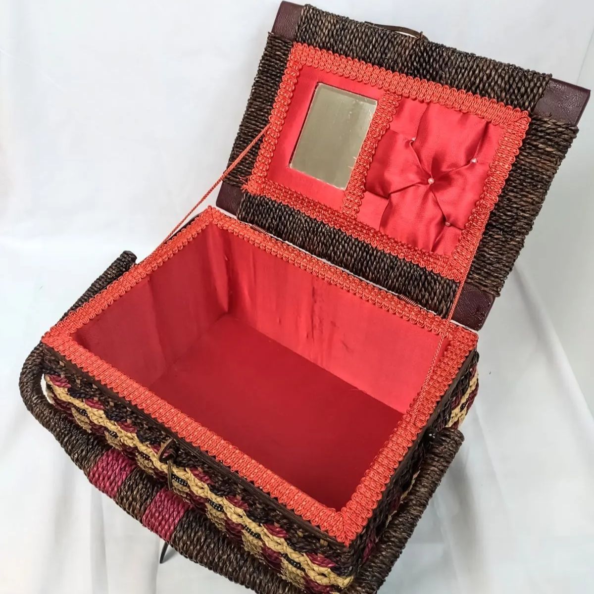 昭和レトロ 裁縫箱 ソーイングバスケット お針箱 内トレー付き 《NO