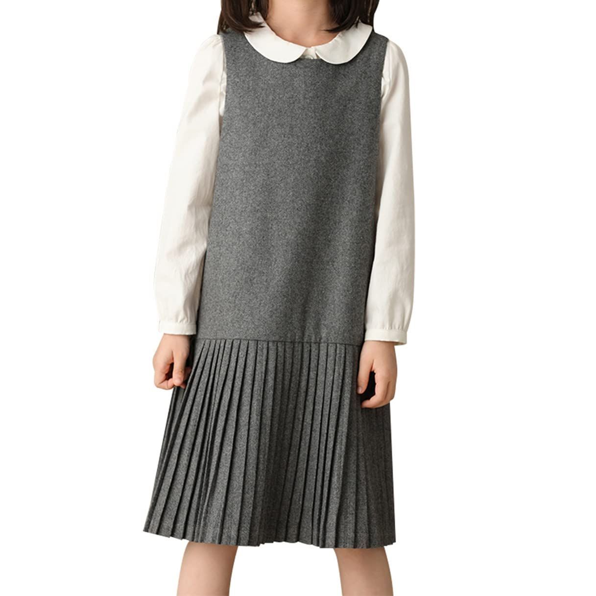 Size:130_Color:グレー＋プリーツスカート [美瑛屋] 子供服 女の子 フォーマル ジャンパースカート 入学式 卒業式 お受験面接 発表会 ノースリーブワンピース プリーツ 通学 春秋冬 きちんとした