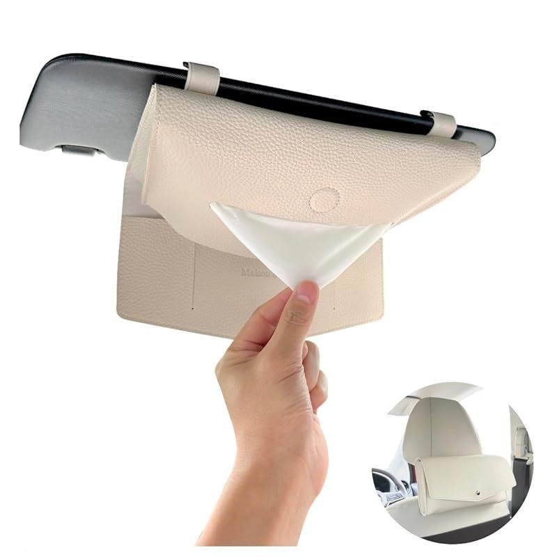 【2way仕様】車 ティッシュホルダー ティッシュケース サンバイザー ヘッドレスト カー用品 便利グッズ 車内 (薄型（箱レス用）, ベージュ)