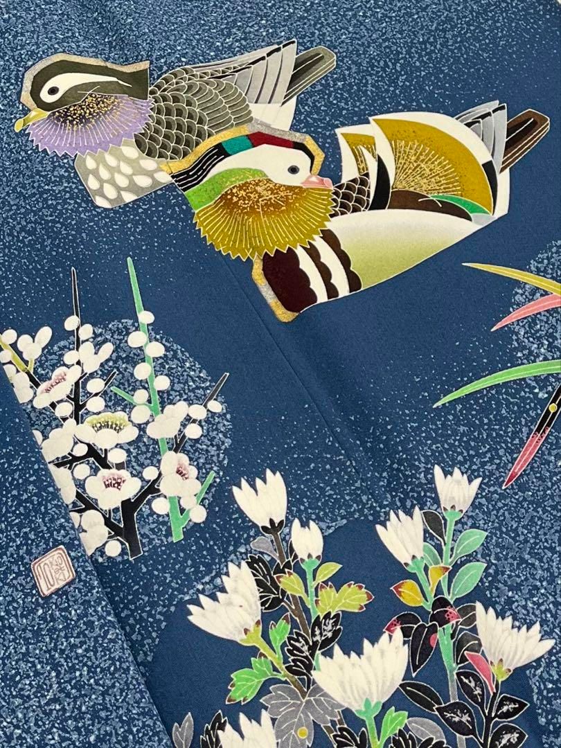 人間国宝 羽田登喜男 落款入 訪問着 金彩 鴛鴦 正絹 ますいわ屋扱い X551 人間国宝 羽田登喜男 落款入 訪問着 金彩 鴛鴦 正絹 ますいわ屋扱い