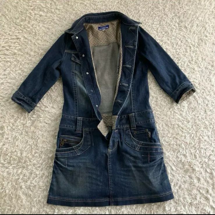 美品！BURBERRY バーバリー デニムワンピース ノバチェック 金ボタン