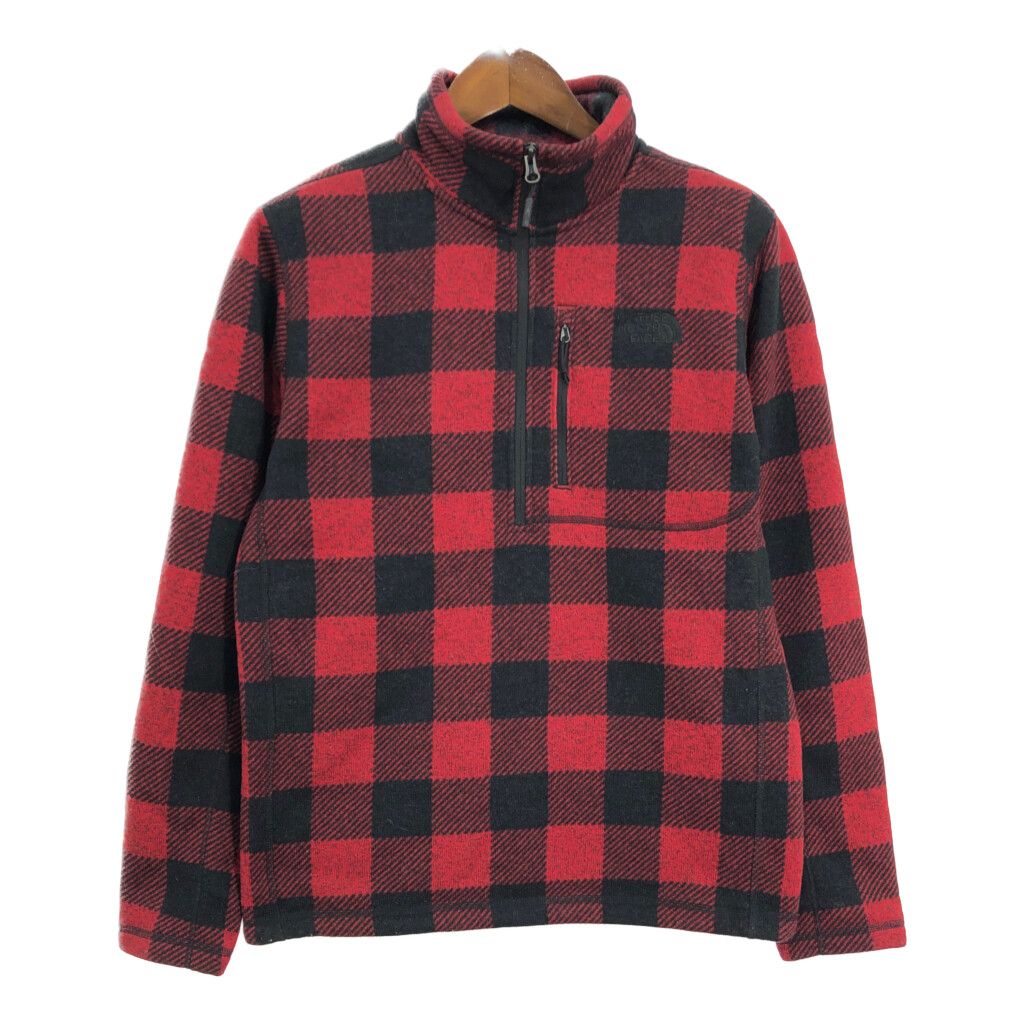THE NORTH FACE ノースフェイス ハーフジップ フリースジャケット アウトドア チェック レッド (メンズ M) 中古 古着 S8243