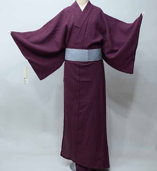 浴衣 男性用 単品 楊柳生地 無地 ワインレッド色 和遊日 Lサイズ LLサイズ 綿100％ ゆかた 夏祭り 花火大会 NO40225
