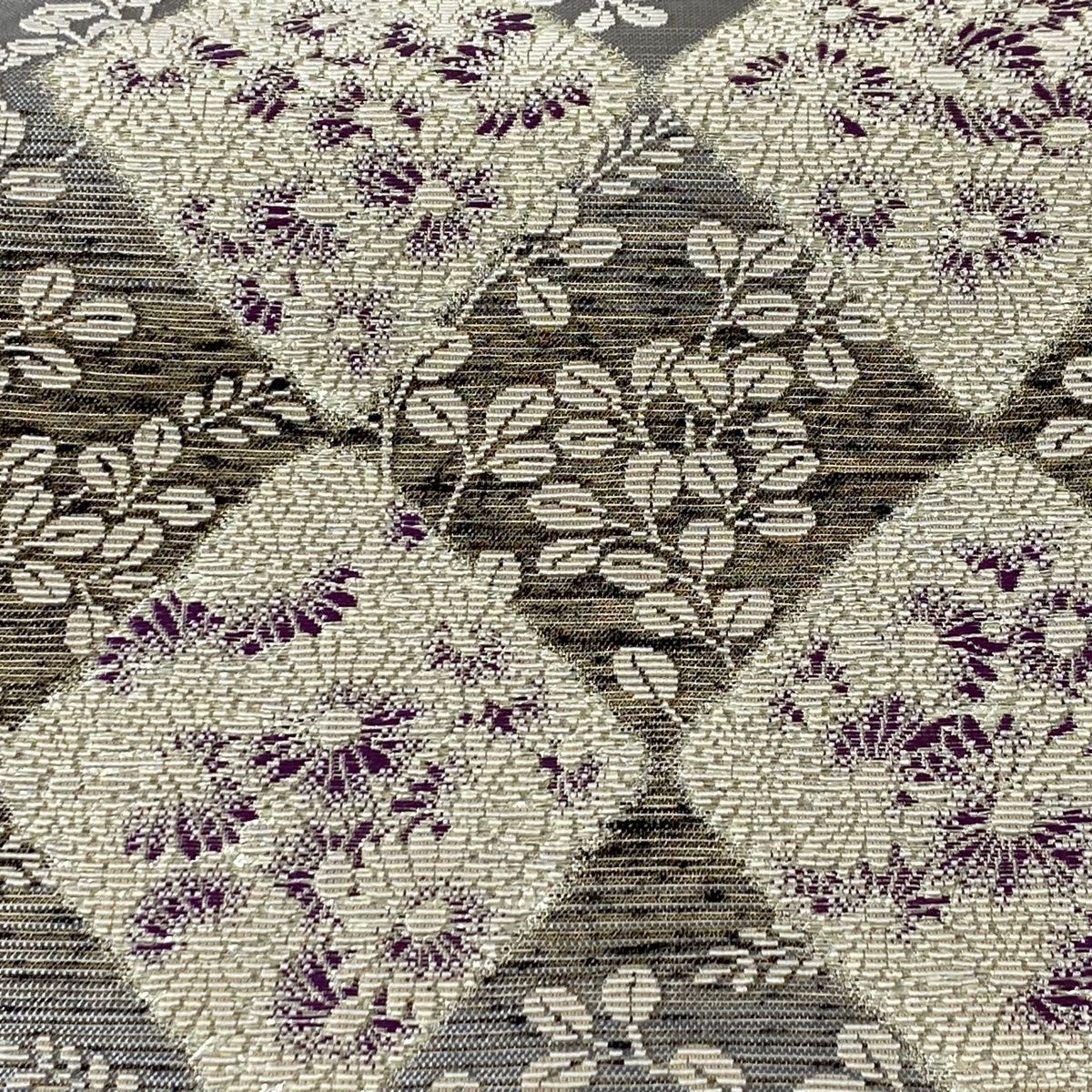 袋帯 美品 名品 菊 萩 金糸 箔 青灰色 全通 正絹 【中古