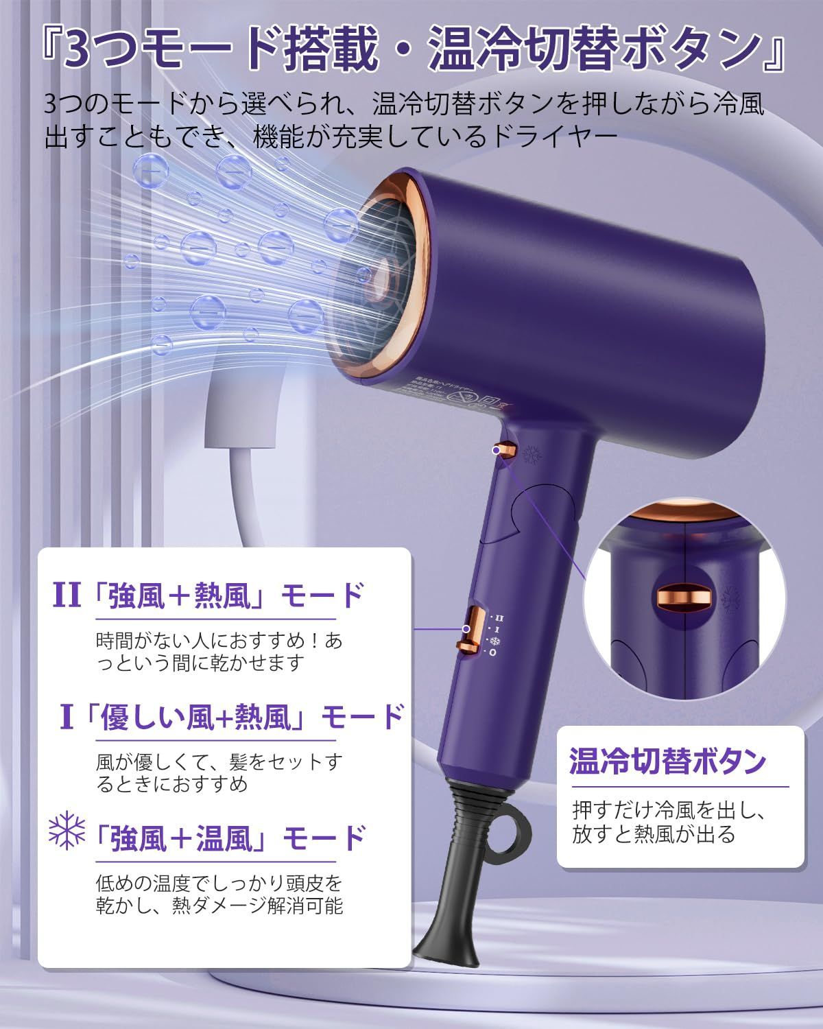 ❤️ヘアサロン級❤️ ドライヤー 大風量 速乾 マイナスイオン 1500W ...