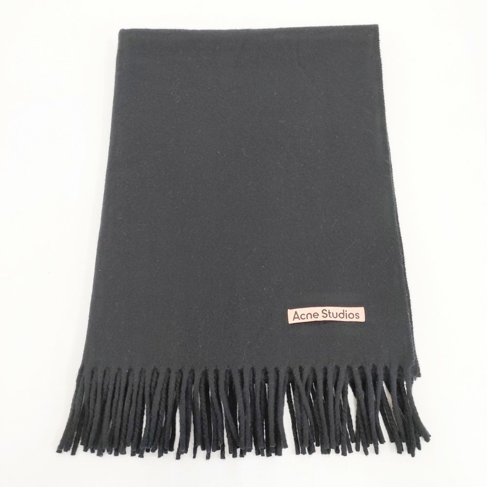 acne ウールマフラー ブラック ACNE STUDIOS LAMBSWOOL フリンジ付き