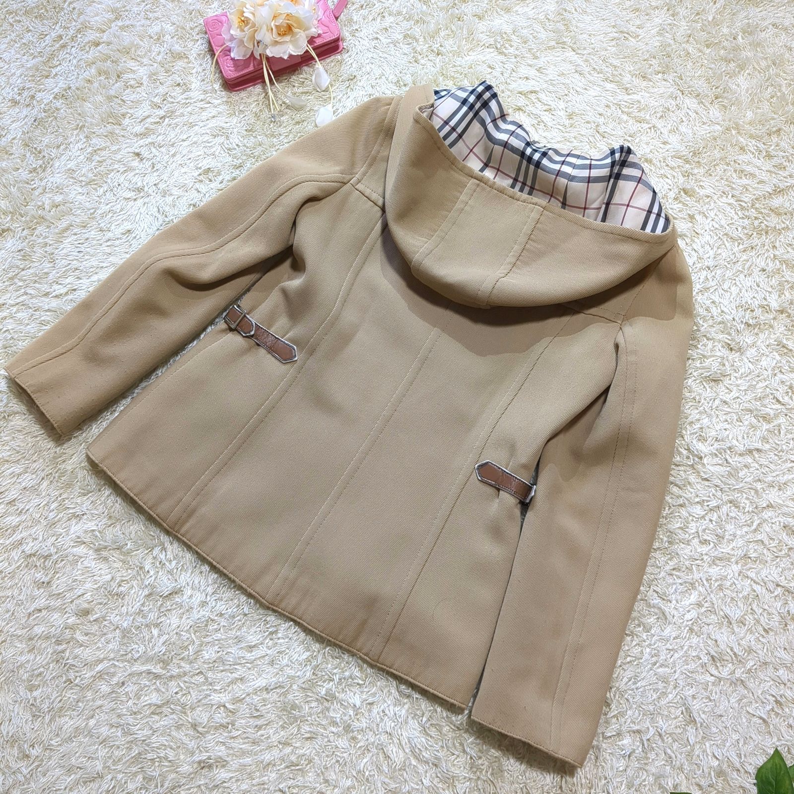 BURBERRY BLUELABEL 裏側 総ノバチェック レザーベルト 刺繍