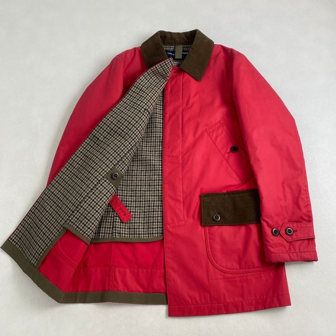 COMME des GARCONS HOMME ステン コート コーデュロイ コムデギャルソンオム チェック裏地 切り替え レッド