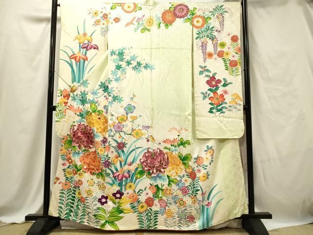 平和屋着物□豪華振袖 駒刺繍 草花文 乱菊 金彩 正絹 逸品