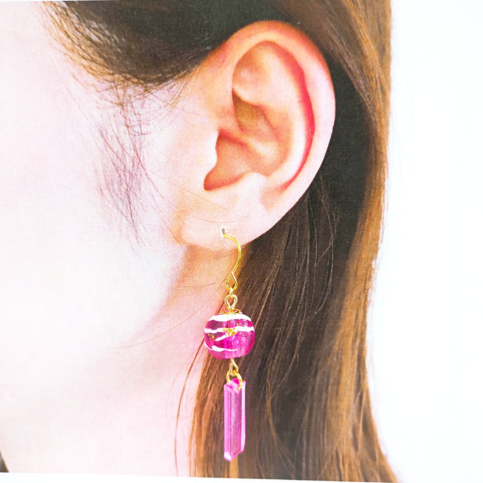 No.984 レジン 風鈴 ピンク ヨーヨー ゆらゆら ピアス イヤリング 