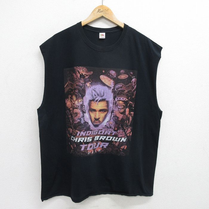 XL/古着 フルーツオブザルーム ノースリーブ ヒップホップ ラップ Tシャツ メンズ クリスブラウン 大きいサイズ クルーネック 黒 ブラック 