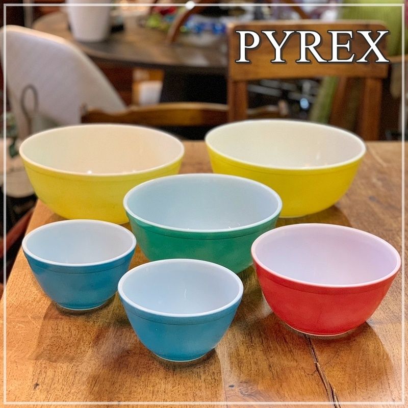 レトロ パイレックス ミキシングボウル 6個セット OLD PYREX プライマリー シリーズ アメリカ ビンテージ ラウンド 年代もの オシャレ RU0322-7