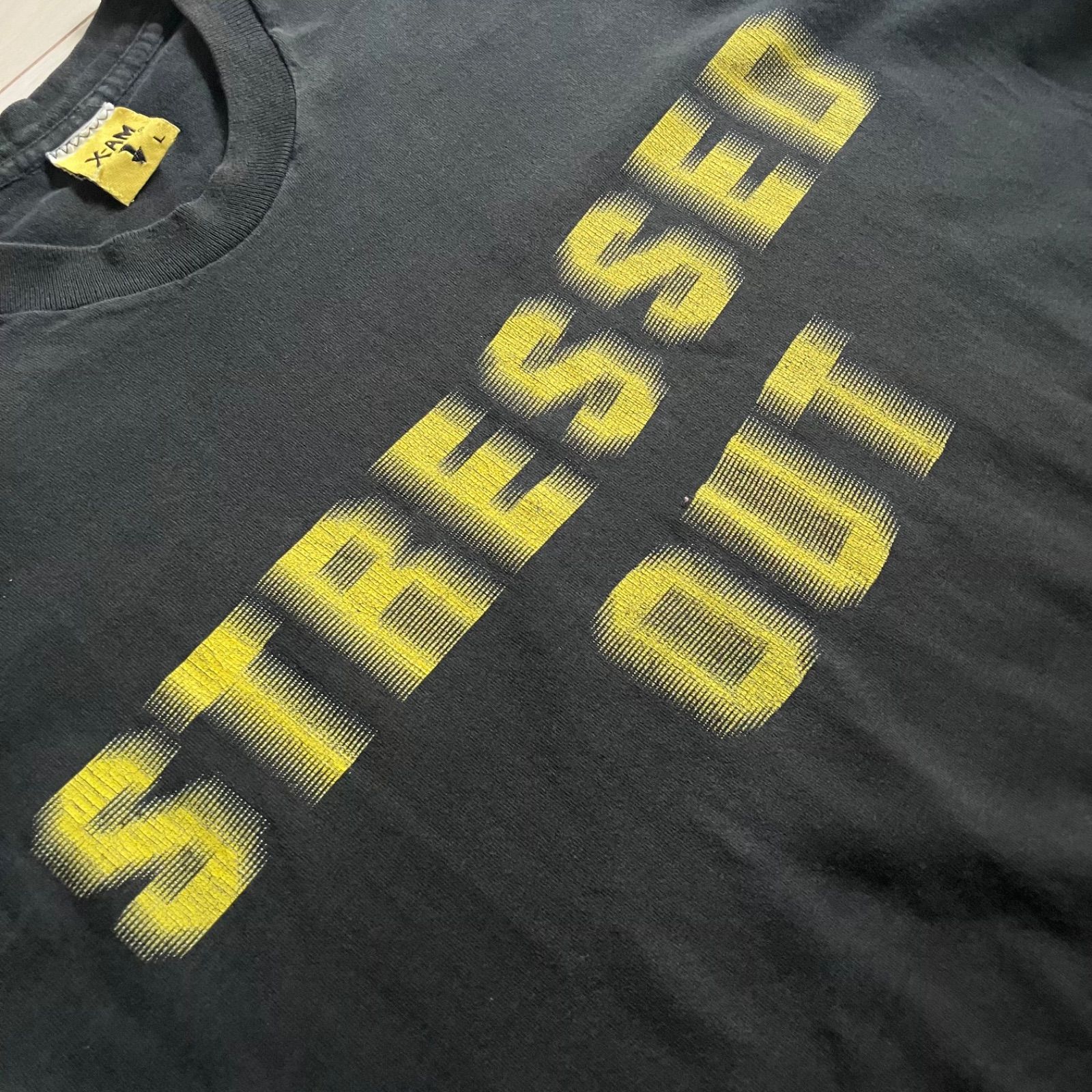 90s～ stressed out Tシャツ モーション文字 モザイク文字 ぼかし文字