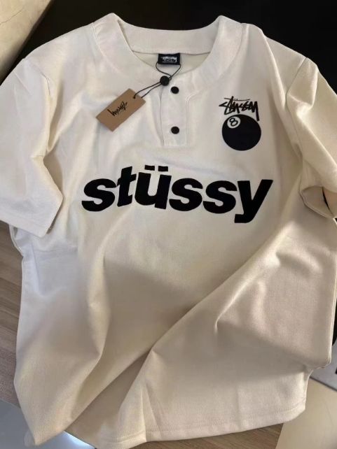 Stussy SS24 THERMAL STOCK TEE ロゴプリント リブネック オーバーサイズ Tシャツ アメリカンストリート ユニセックス 夏物
