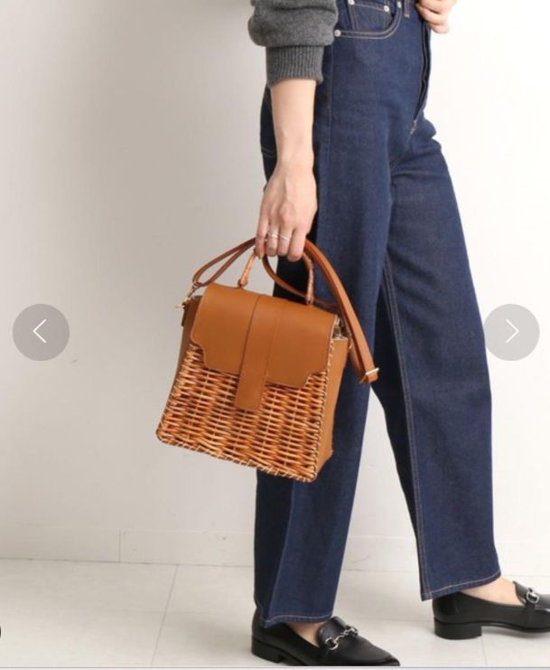 SLOBE IENA × Bagmati レザー×ラタン かごショルダーバッグ キャメル 夏コーデに◎