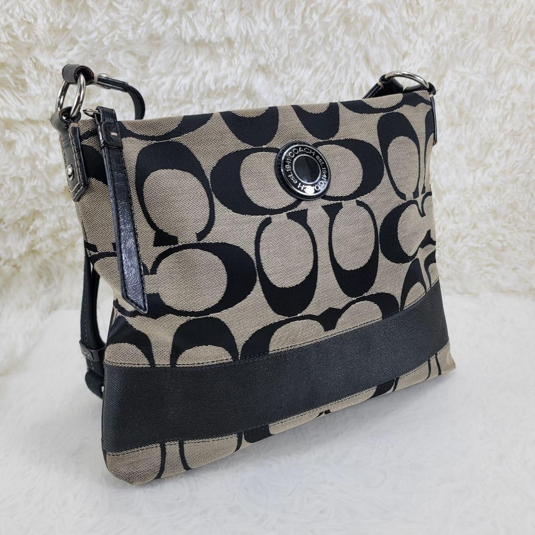 Coach ロゴパターン バッグ ベージュ/黒 COACH ロゴ入り ショルダー