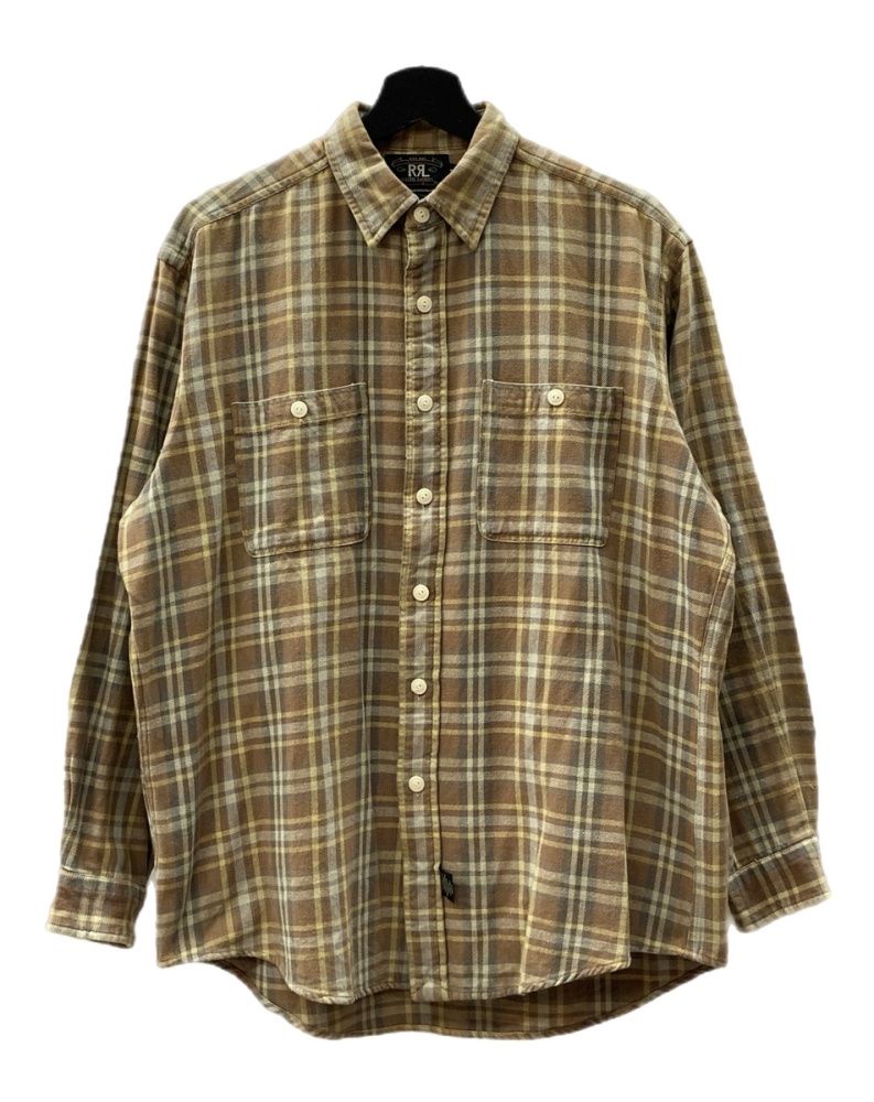 ダブルアールエル RRL 90s L|S Heavy Flannel Shirt ヘビー フランネル シャツ ネルシャツ 長袖 三ツ星タグ Ralph Lauren 茶 長袖シャツ チェック ブラウン Mサイズ 104MT-1519
