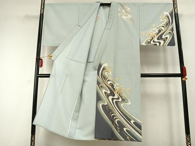 平和屋着物 男性 訪問着 単衣 流水文 暈し染め 金彩 洗える着物 fy