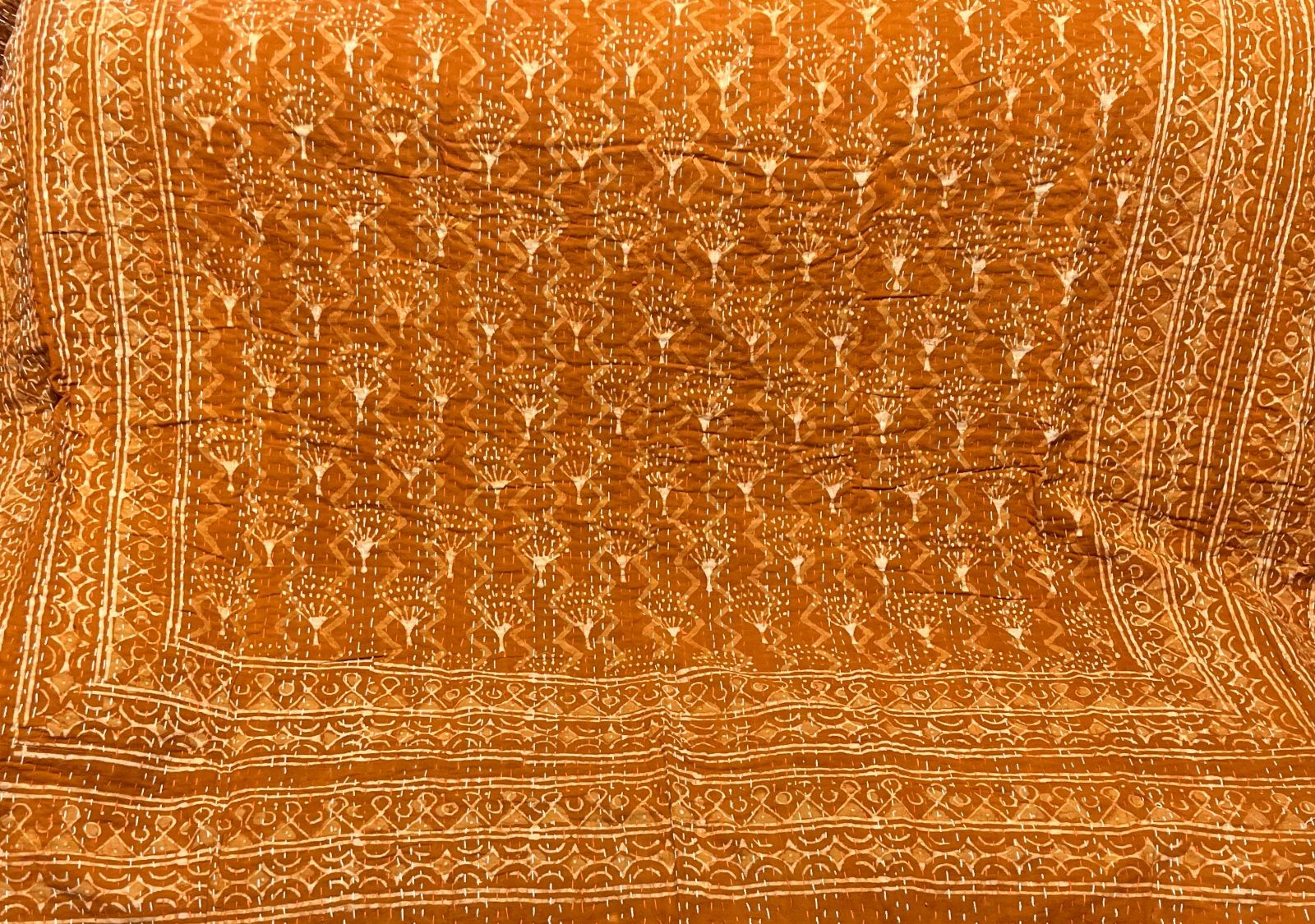 インド カンタ刺繍のベッドシーツorカバー＆マルチカバー Orange