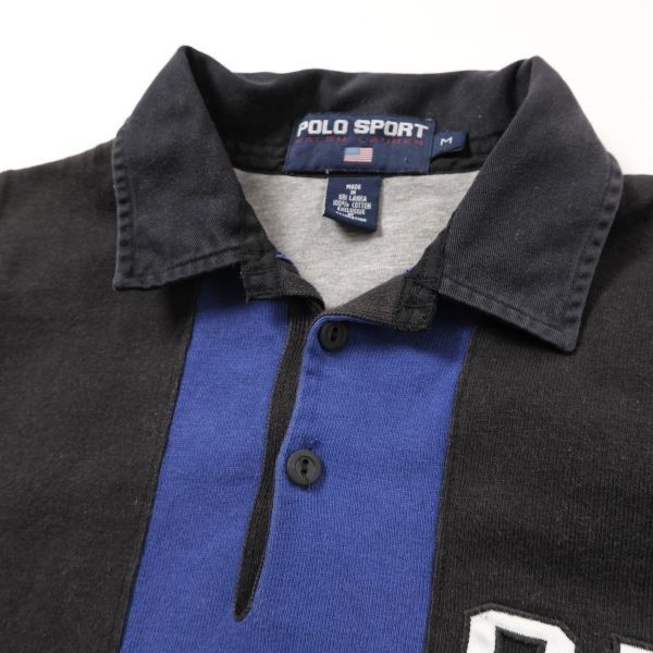 90's ラルフローレン ポロスポーツ ストライプ ラガーシャツ 黒×青系