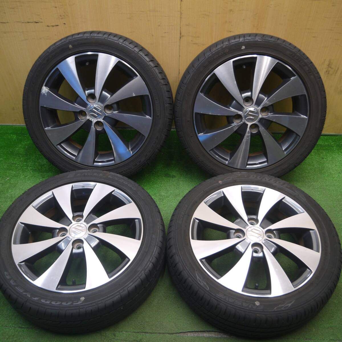 バリ溝21年9分 スズキ ワゴンR スティングレー 純正 165|55R15 グッドイヤー LS2000 ダンロップ EC204 PCD100|4H 5021201Hノ