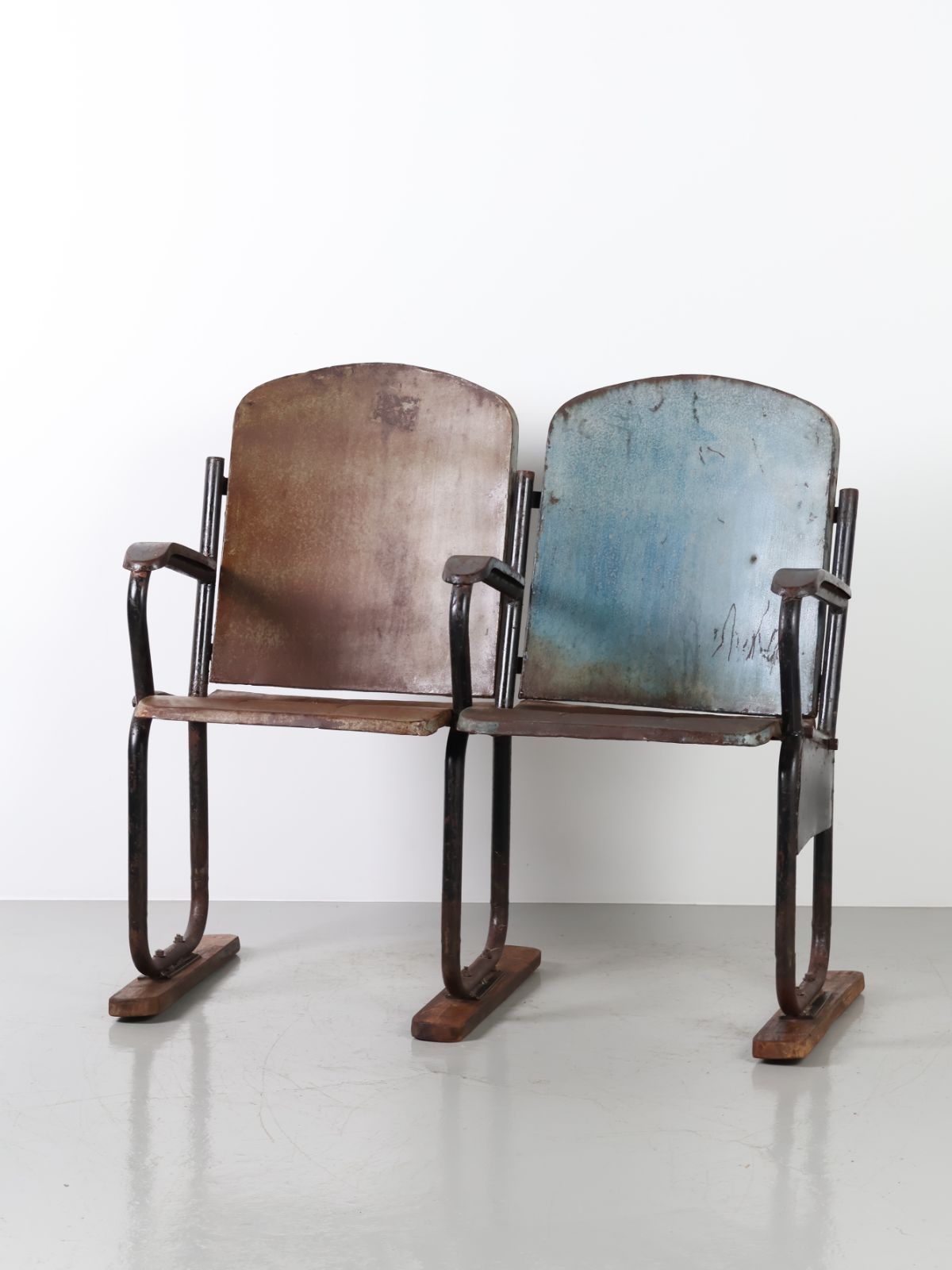 1920 - 30年代 ヴィンテージ メタル 2シーター シアターチェア イス
