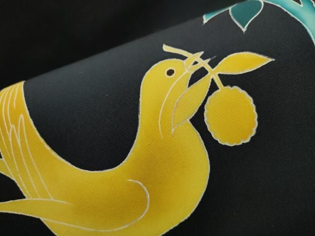 平和屋着物○塩瀬 九寸名古屋帯 花喰鳥 正絹 逸品 CAAX7288hy