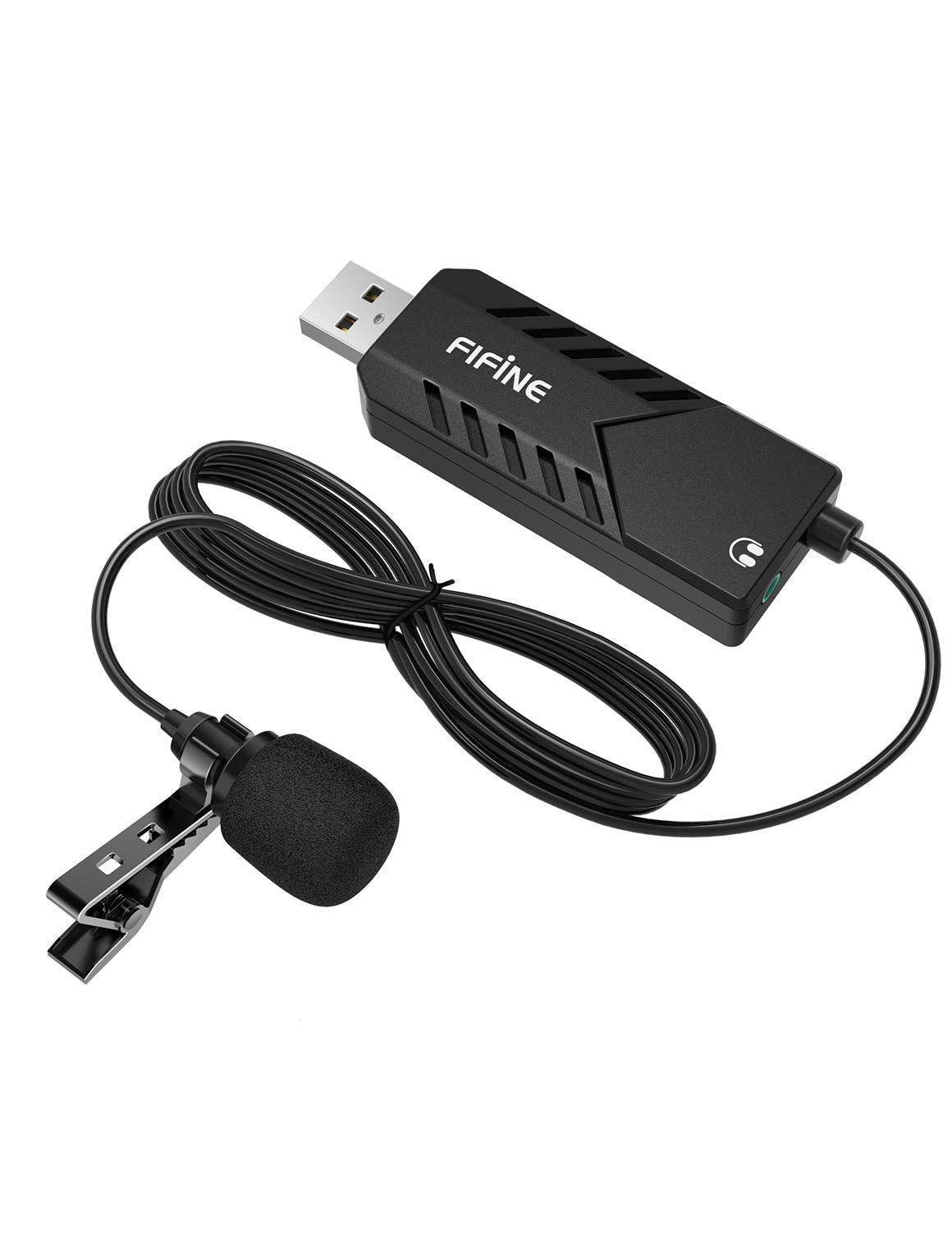 FIFINE USB Lavalier ラペルマイク クリップオン カーディオイドコンデンサー コンピューターマイク プラグアンドプレイ USBマイク サウンドカード付き PCとMac-K053用 
