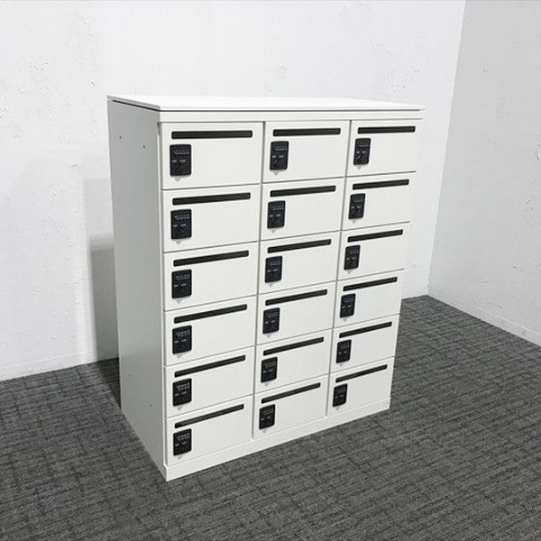 18人用パーソナルロッカー 3列6段 天板付 鍵付き ダイヤル式 チトセ ホワイト