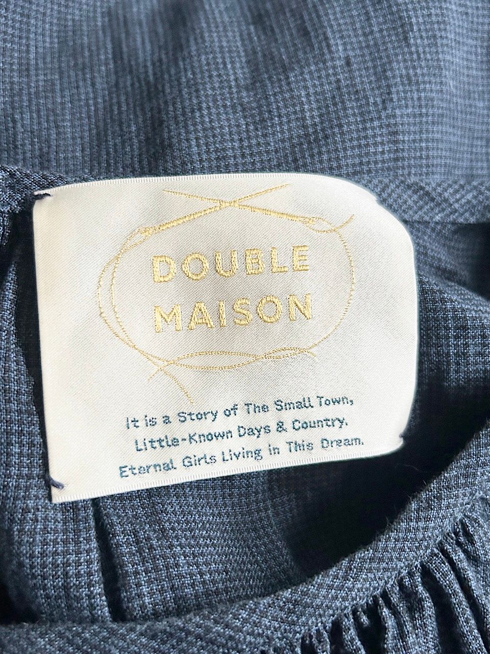 【美品】DOUBLE MAISON　千鳥柄　裾切替え　リネンワンピース　サイズF 美品】DOUBLE MAISON 千鳥柄 裾切替え リネンワンピース サイズF