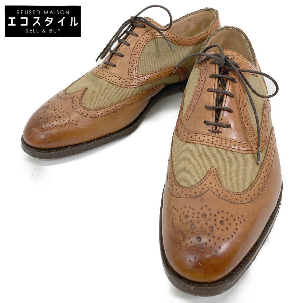 Edward Green エドワードグリーン 202ラスト マルバーン フルブローグ ウイングチップ レザーｘキャンバス コンビ MALVERN 6 1|2