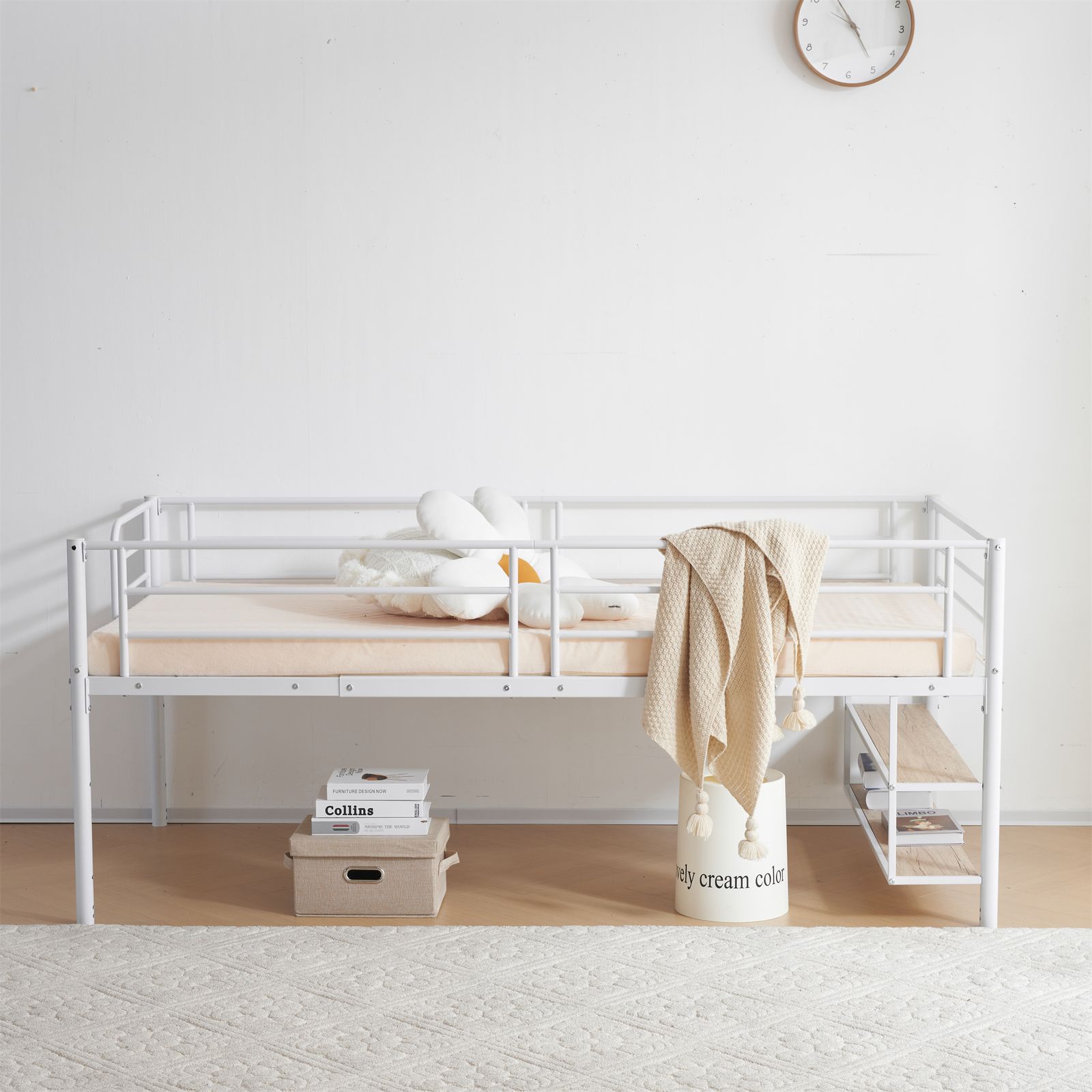 新作】【ホワイト】ロフトベッド パイプベッド サイド棚付き シングル