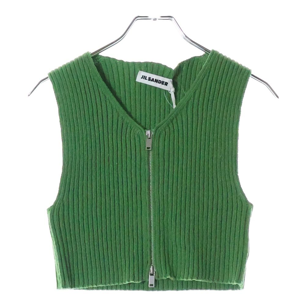 JIL SANDER (ジルサンダー) 23SS Ribbed Zip Cropped Top クロップドニットベスト J02NC0108 J15362 グリーン 36