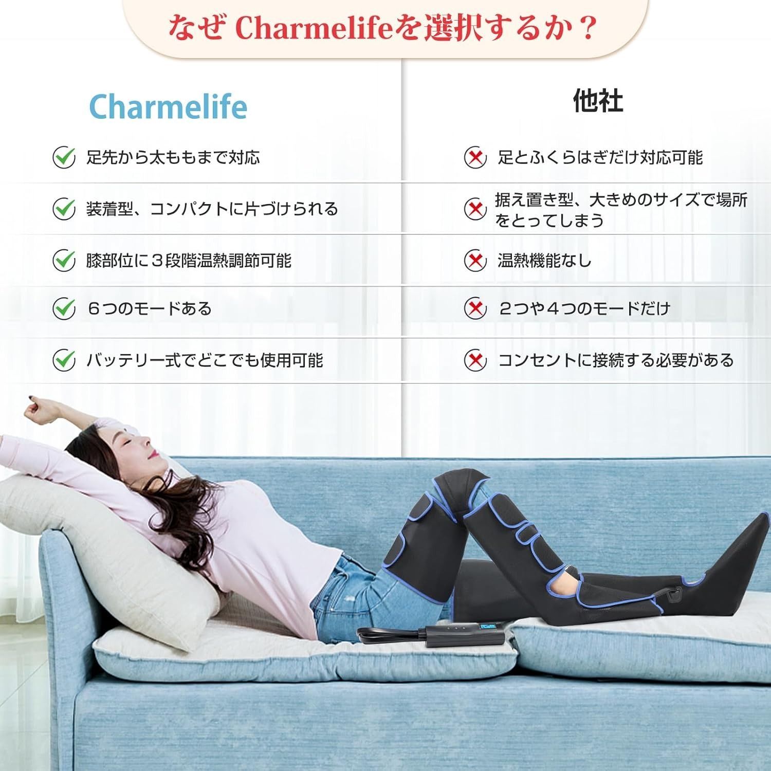 フットケア 足 ふくらはぎ 太もも対応 膝温感機能搭載 装着式 - ボディケア