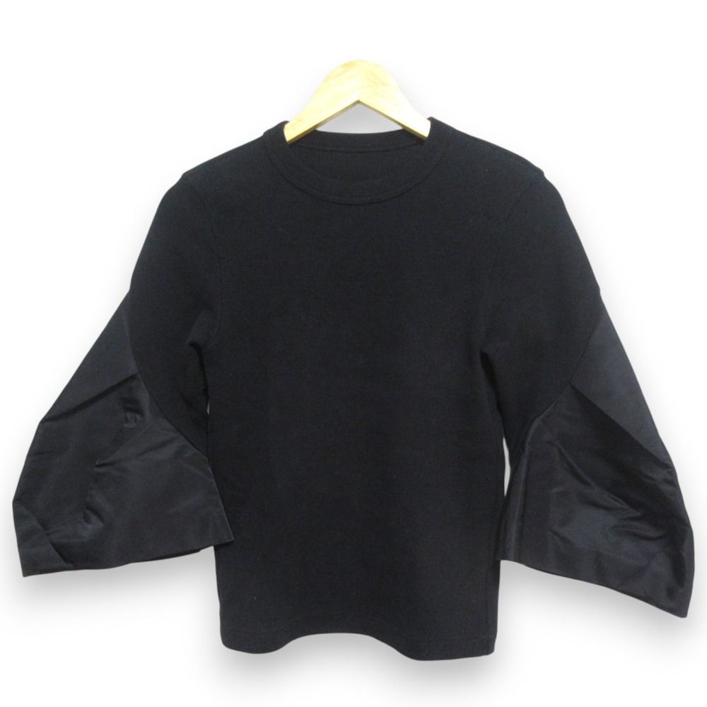 23SS sacai サカイ Nylon Twill Mix Cotton Jersey Pullover ナイロンツイル カットソー 23-06718 サイズ2 ブラック レディース 古着