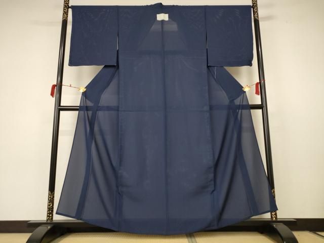 平和屋着物＊夏物 色無地 絽 藍鉄色 正絹 ♥ AABC3454jd