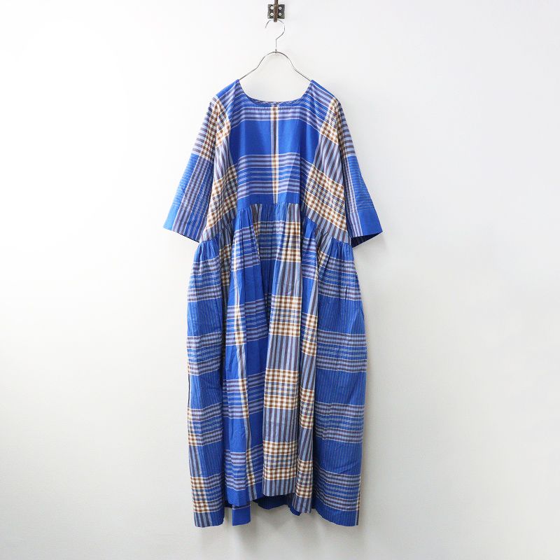 2025SS ヴェリテクール Veritecoeur VC-2746 カディワンピース F｜ブルー トップス ノーカラー チェック 2400014637939
