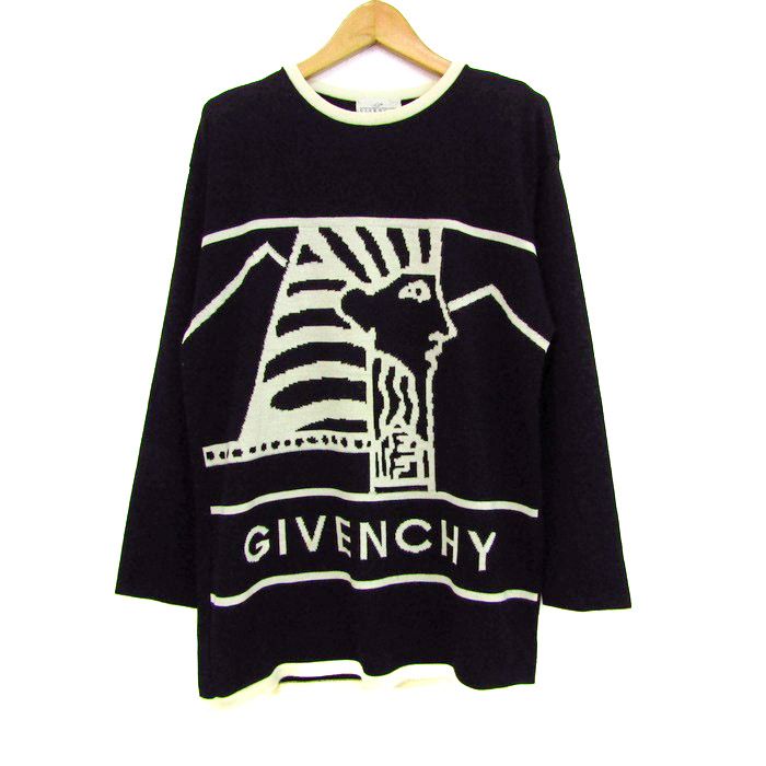 ジバンシィ ニット トップス 長袖 セーター ロゴ レディース 9サイズ 黒×ベージュ GIVENCHY